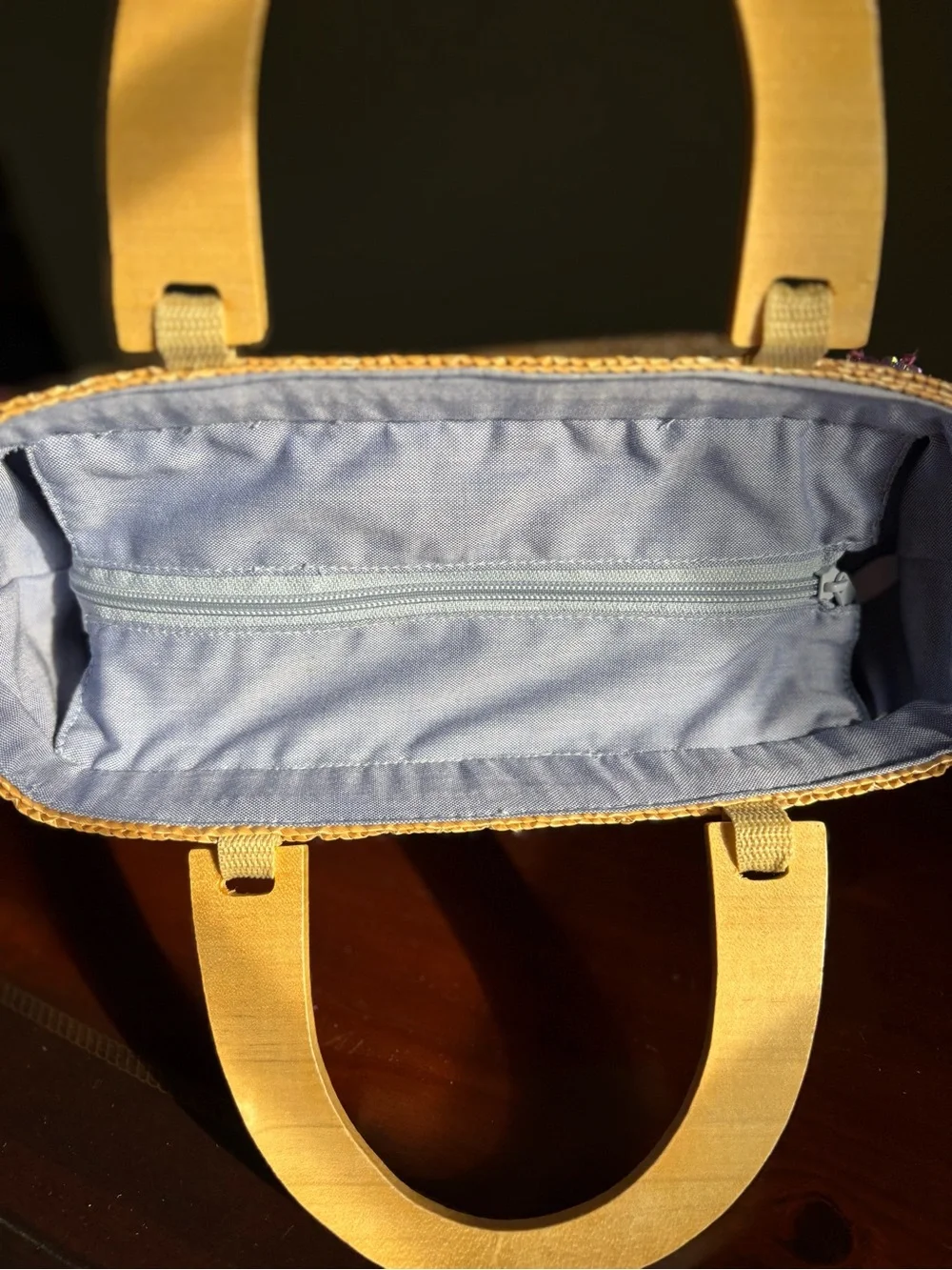 Y2K Woven Straw Tote with blue embroidery & pink beaded accents NWOT
